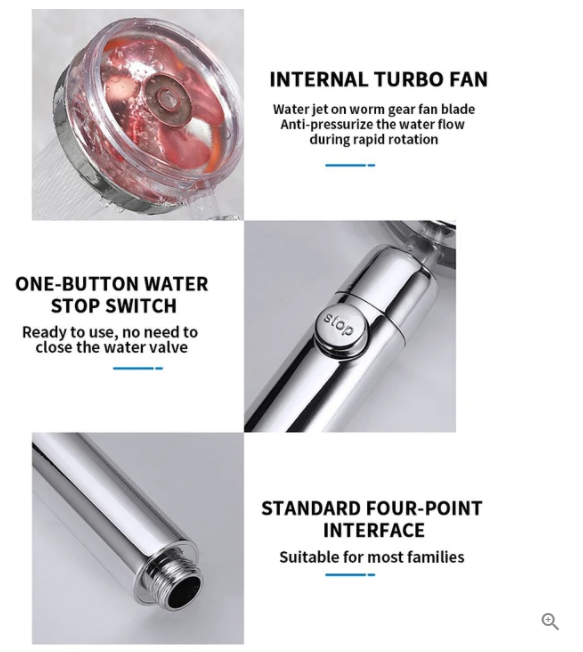 Turbo Fan Shower Head with 4 Filters